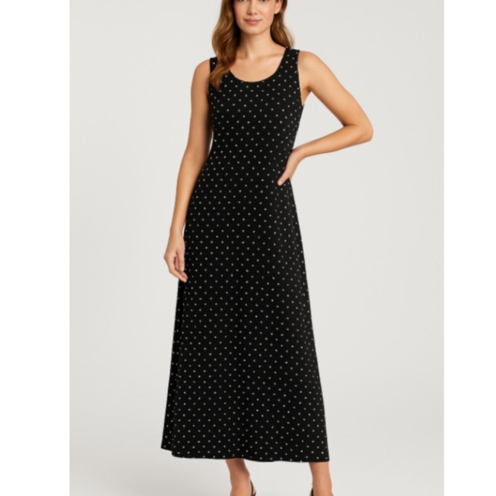 Studio I Sleeveless Black Maxi Dress with White Dots Size 10